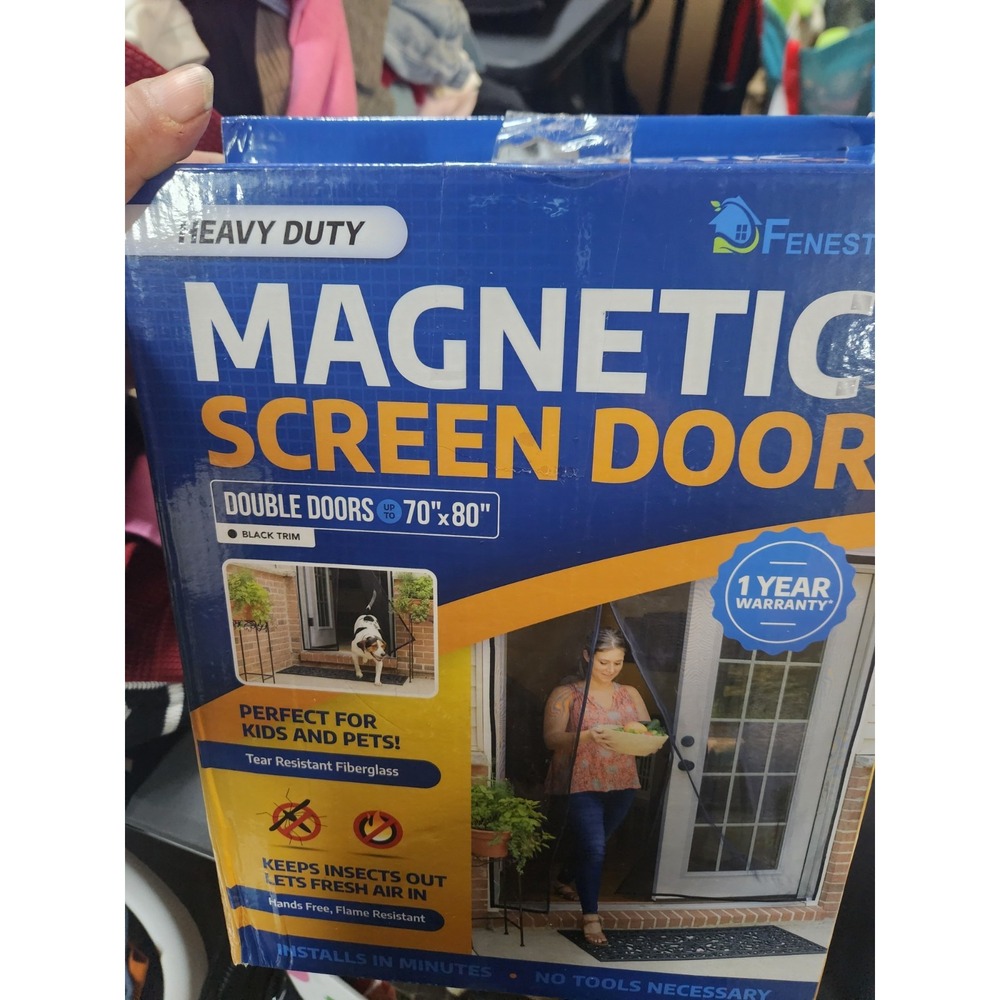 Fenestrelle 70inx80in black Trim Magnetic Tear-Resistant Fiberglass Screen Door